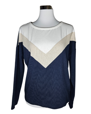 Pull fin bleu, beige